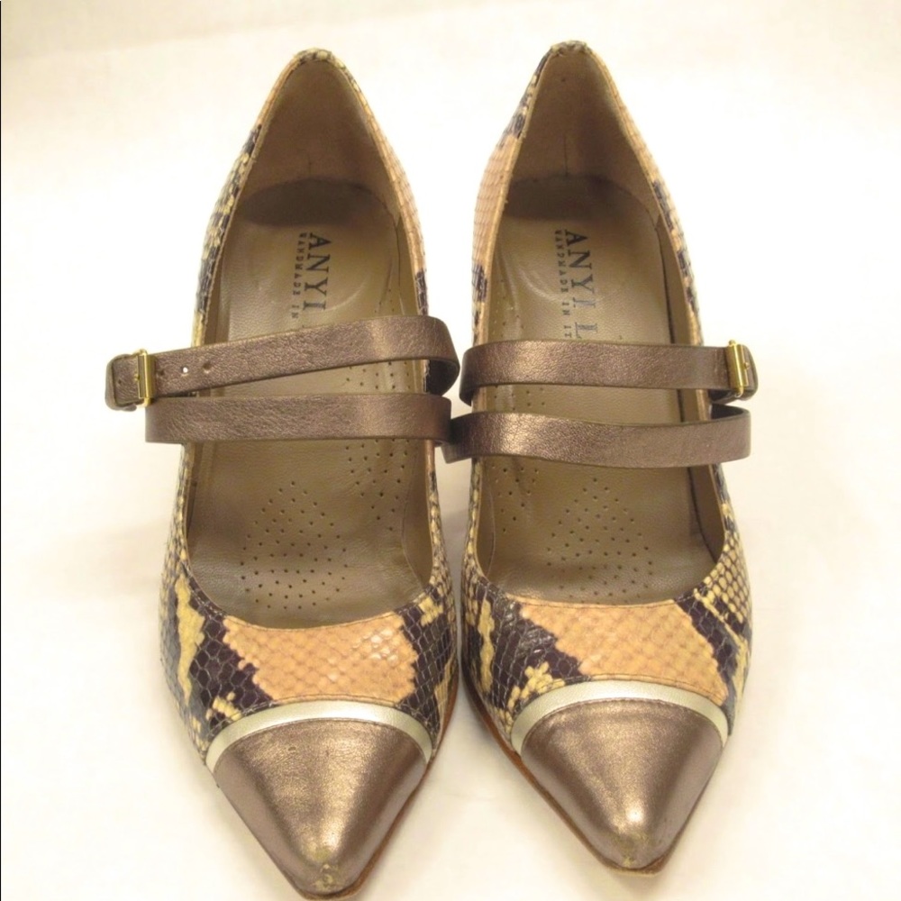 Anyi Lu Metallic Leather Snakeskin Pumps